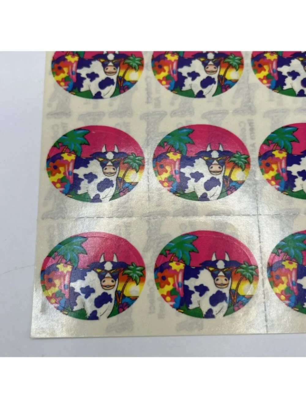 Lisa Frank #S112 FLOWER COWS PALM TREE FULL SHEET Stickers RARE VINTAGE Pink Fun